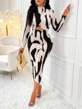 Spring/Fall Fashion Random Print Ruffle Cut-Out Bodycon Dress