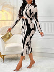 Spring/Fall Fashion Random Print Ruffle Cut-Out Bodycon Dress