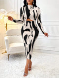 Spring/Fall Fashion Random Print Ruffle Cut-Out Bodycon Dress