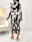 Spring/Fall Fashion Random Print Ruffle Cut-Out Bodycon Dress