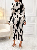 Spring/Fall Fashion Random Print Ruffle Cut-Out Bodycon Dress