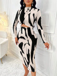 Spring/Fall Fashion Random Print Ruffle Cut-Out Bodycon Dress