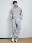 DAZY Men 2pcs Set Solid Color Zip Half Placket Raglan Sleeve Hoodie And Sweatpants Leisure Suit, Autumn