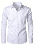 Men's Fashionable, Casual And Comfortable Business Slim Long-Sleeved Button-Down Shirt (With Pockets)