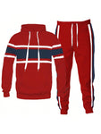 Mens Color Block Stripe Cotton Hoodie And Sweat Pant Jogger Set Co-Ord Long Sleeve Two-Piece Set