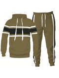 Mens Color Block Stripe Cotton Hoodie And Sweat Pant Jogger Set Co-Ord Long Sleeve Two-Piece Set