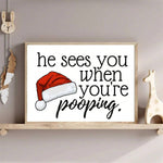 1pc Christmas Canvas Print Poster, When He Sees You Poop, Funny Canvas Wall Art, Art Wall Painting For Bathroom Wall Decor, Home Decor