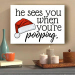 1pc Christmas Canvas Print Poster, When He Sees You Poop, Funny Canvas Wall Art, Art Wall Painting For Bathroom Wall Decor, Home Decor