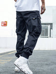 Manfinity EMRG Men's Loose Letter Graphic Flap Pocket Drawstring Waist Cargo Pants