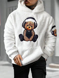 Manfinity Loose Fit Men's Bear Embroidery Kangaroo Pocket Plush Hoodie