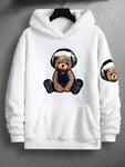 Manfinity Loose Fit Men's Bear Embroidery Kangaroo Pocket Plush Hoodie