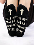 1pair Men's Socks With Letter This Guy Has An Awesome Wife, Fun Mid-calf Anti-slip Socks For Husband Gift