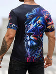 Manfinity LEGND Men's Summer Lion Print Crew Neck Short Sleeve Casual T-Shirt