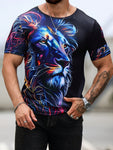 Manfinity LEGND Men's Summer Lion Print Crew Neck Short Sleeve Casual T-Shirt