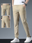 Men's Solid Color Casual Tapered Pants With Pockets