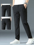 Men's Solid Color Casual Tapered Pants With Pockets