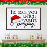 1pc Christmas Canvas Print Poster, When He Sees You Poop, Funny Canvas Wall Art, Art Wall Painting For Bathroom Wall Decor, Home Decor