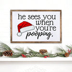 1pc Christmas Canvas Print Poster, When He Sees You Poop, Funny Canvas Wall Art, Art Wall Painting For Bathroom Wall Decor, Home Decor