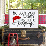 1pc Christmas Canvas Print Poster, When He Sees You Poop, Funny Canvas Wall Art, Art Wall Painting For Bathroom Wall Decor, Home Decor