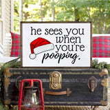 1pc Christmas Canvas Print Poster, When He Sees You Poop, Funny Canvas Wall Art, Art Wall Painting For Bathroom Wall Decor, Home Decor