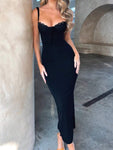 Women's Elegant Fitted Lace Contrast Slit Camisole Dress, Summer