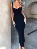 Women's Elegant Fitted Lace Contrast Slit Camisole Dress, Summer