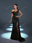 Faeriesty Asymmetrical Neck Mermaid Hem Formal Dress Elegant Prom Evening Wedding Guest Gown, For Graduation, Dinner