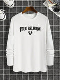 Men's Casual Letter Print Round Neck Long Sleeve T-Shirt,Graphic Tee