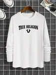 Men's Casual Letter Print Round Neck Long Sleeve T-Shirt,Graphic Tee