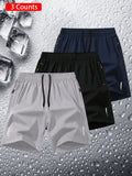 3pcs Men's Sport Shorts Set, Summer, Plus Size, Thin Ice Silk Quick-Dry Shorts, Fashionable Casual Running Fitness Youth Beach Pants