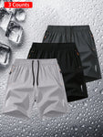 3pcs Men's Sport Shorts Set, Summer, Plus Size, Thin Ice Silk Quick-Dry Shorts, Fashionable Casual Running Fitness Youth Beach Pants