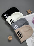 2pcs Unisex Embroidered Knitted Hat Letter King Winter Warm Woolen Hat A Stylish Hat That Goes With Everything