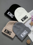 2pcs Unisex Embroidered Knitted Hat Letter King Winter Warm Woolen Hat A Stylish Hat That Goes With Everything