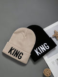 2pcs Unisex Embroidered Knitted Hat Letter King Winter Warm Woolen Hat A Stylish Hat That Goes With Everything