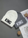 2pcs Unisex Embroidered Knitted Hat Letter King Winter Warm Woolen Hat A Stylish Hat That Goes With Everything