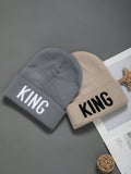 2pcs Unisex Embroidered Knitted Hat Letter King Winter Warm Woolen Hat A Stylish Hat That Goes With Everything