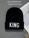 2pcs Unisex Embroidered Knitted Hat Letter King Winter Warm Woolen Hat A Stylish Hat That Goes With Everything