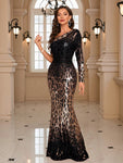 UNITHORSE One Shoulder Sequin Prom Dress Elegant Long Sleeve Formal Evening Wedding Guest Gown, For Graduation, Dinner