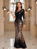 UNITHORSE One Shoulder Sequin Prom Dress Elegant Long Sleeve Formal Evening Wedding Guest Gown, For Graduation, Dinner