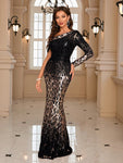 UNITHORSE One Shoulder Sequin Prom Dress Elegant Long Sleeve Formal Evening Wedding Guest Gown, For Graduation, Dinner