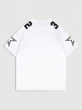 ROMWE Prep Men's Summer Casual Letter Print Crew Neck Short Sleeve Jersey T-Shirt,Graphic Tee