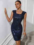 SHEIN Allurite Square Neck Sequin Fitted Dress