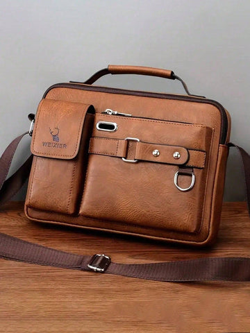 Men's Shoulder Bag Vintage Leather Hand Business Men's Casual Leather Bag Satchel Bag For Men Gift For Father /Anniversary Halloween Christmas Fall University Briefcase Laptop Bag Computer Bag Gifts For Men Scream Document Bag - MapleCo