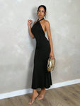 SHEIN Allurite Plain Color Halter Backless Twist Long Dress, Casual Everyday Wear