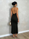 SHEIN Allurite Plain Color Halter Backless Twist Long Dress, Casual Everyday Wear