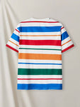 Manfinity UrbanChill Men Colorblock Striped Print Knit Casual Short Sleeve T-Shirt - MapleCo