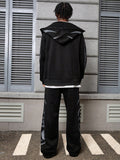 Manfinity Streetrush 2pcs Men Hooded Zipper Sweatshirt Jacket And Flame Print Pants Tracksuit Set