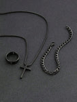 3pcs Men's  Jewelry Three-Piece Set, Cross Necklace, Bracelet, Cross Ring, Suitable For Daily Decorative Wear