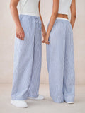 Manfinity INSISELF Men's Woven Striped Loose Wide-Leg Casual Straight Pants, Fits Daily Wear