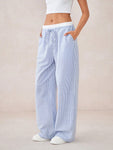 Manfinity INSISELF Men's Woven Striped Loose Wide-Leg Casual Straight Pants, Fits Daily Wear